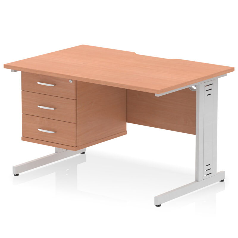 Pace Scalloped Edge 1200mm Cable Managed Straight Desk With Single Fixed Pedestal - Image 22