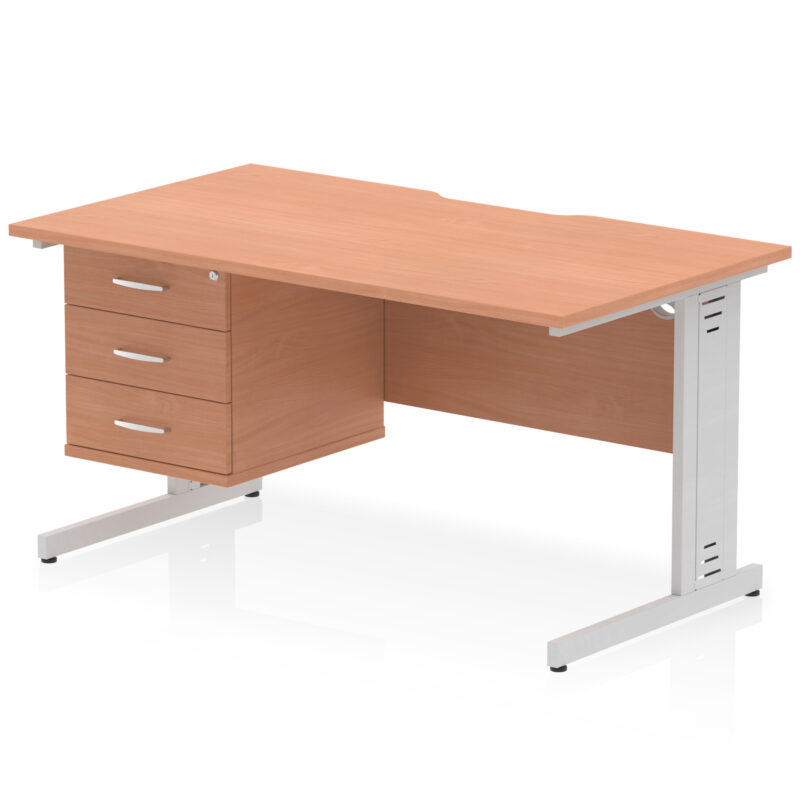 Pace Scalloped Edge 1400mm Cable Managed Straight Desk With Single Fixed Pedestal - Image 22