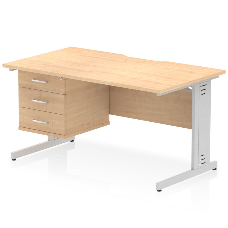 Pace Scalloped Edge 1400mm Cable Managed Straight Desk With Single Fixed Pedestal - Image 28