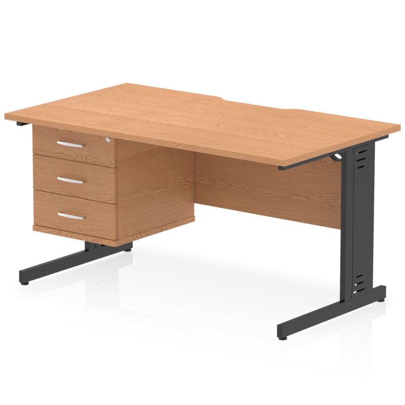 Pace Scalloped Edge 1400mm Cable Managed Straight Desk With Single Fixed Pedestal - Image 30