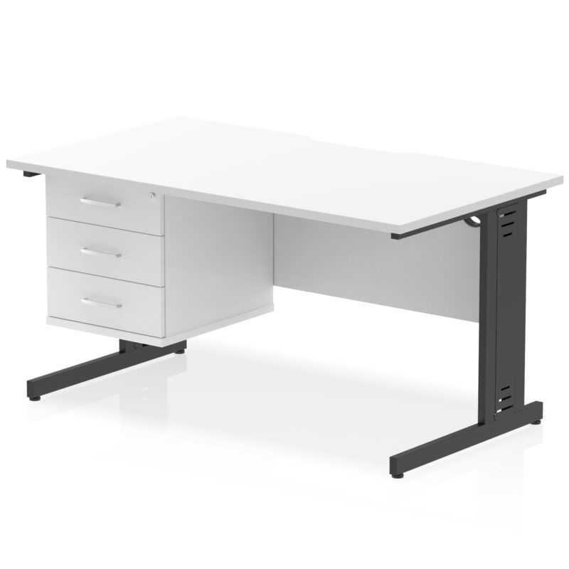 Pace Scalloped Edge 1400mm Cable Managed Straight Desk With Single Fixed Pedestal - Image 36
