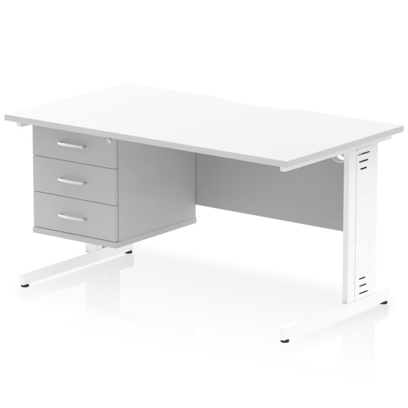 Pace Scalloped Edge 1400mm Cable Managed Straight Desk With Single Fixed Pedestal - Image 38