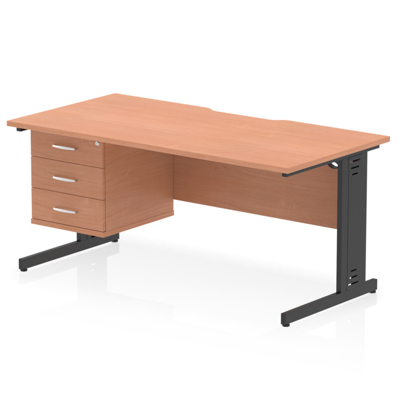 Pace Scalloped Edge 1600mm Cable Managed Straight Desk With Single Fixed Pedestal - Image 21