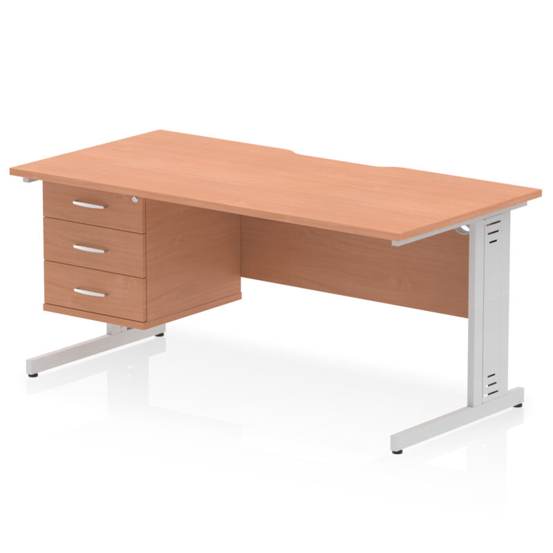 Pace Scalloped Edge 1600mm Cable Managed Straight Desk With Single Fixed Pedestal - Image 22