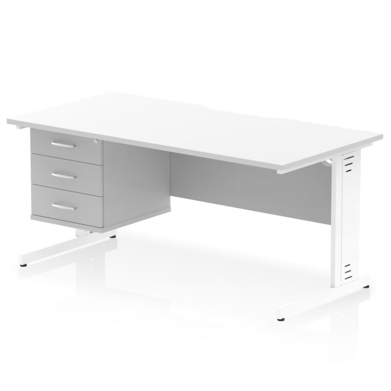 Pace Scalloped Edge 1600mm Cable Managed Straight Desk With Single Fixed Pedestal - Image 38