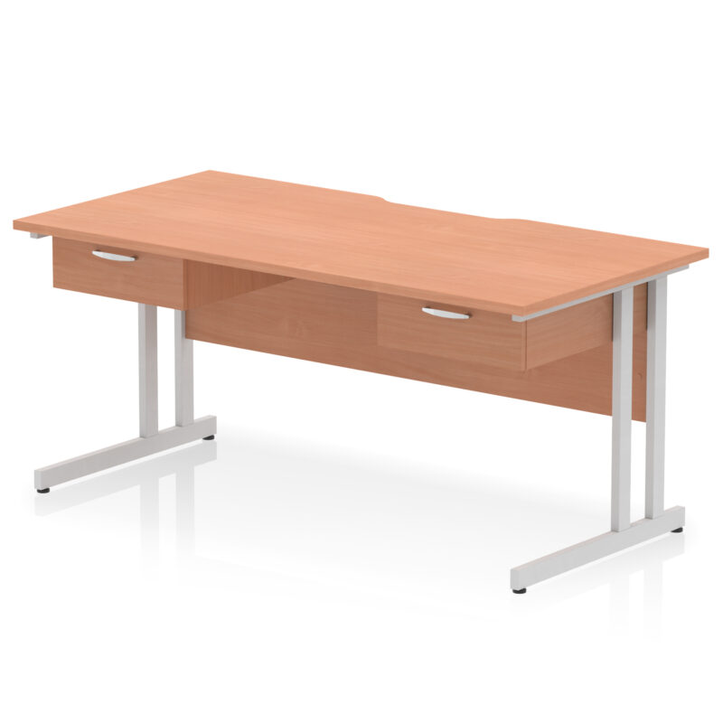 Pace Scalloped Edge Cantilever Straight Desk With Two One Drawer Fixed Pedestals - Image 7