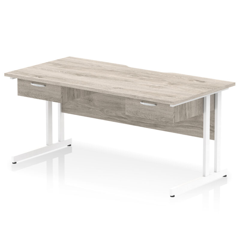 Pace Scalloped Edge Cantilever Straight Desk With Two One Drawer Fixed Pedestals - Image 15