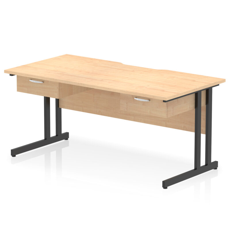 Pace Scalloped Edge Cantilever Straight Desk With Two One Drawer Fixed Pedestals - Image 3