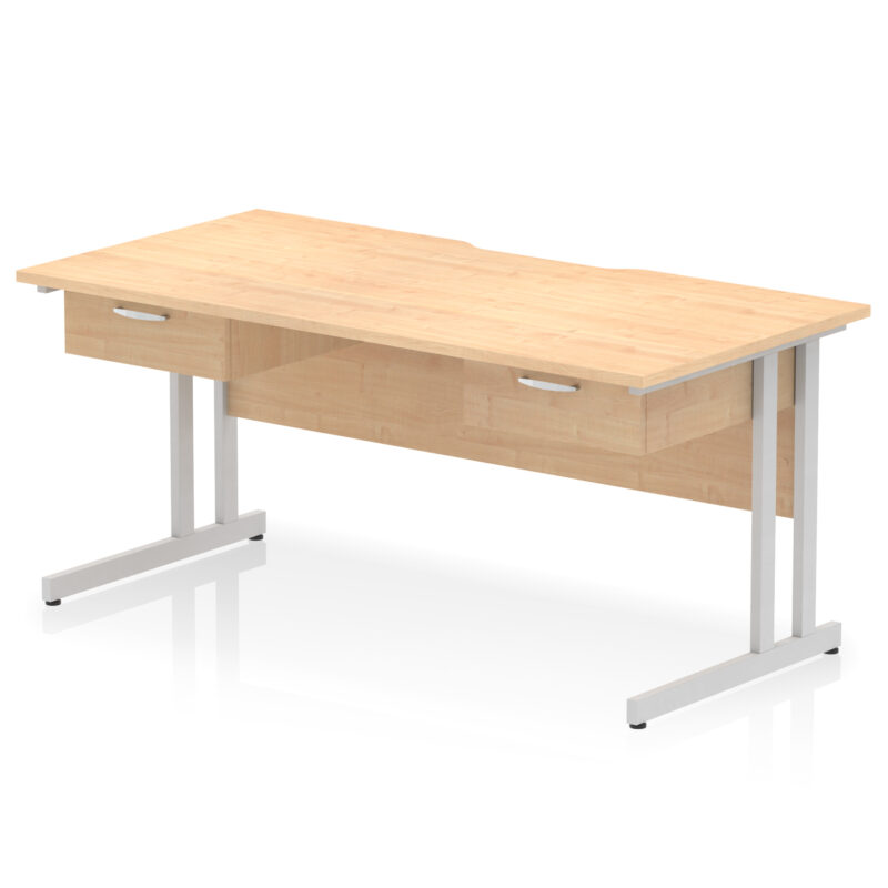 Pace Scalloped Edge Cantilever Straight Desk With Two One Drawer Fixed Pedestals - Image 9