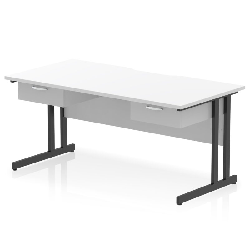 Pace Scalloped Edge Cantilever Straight Desk With Two One Drawer Fixed Pedestals - Image 6