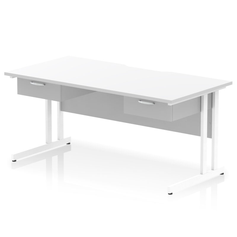 Pace Scalloped Edge Cantilever Straight Desk With Two One Drawer Fixed Pedestals - Image 19