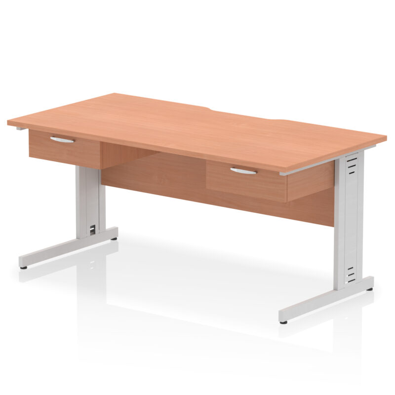 Pace Scalloped Edge Cable Managed Straight Desk With Two One Drawer Fixed Pedestals - Image 7
