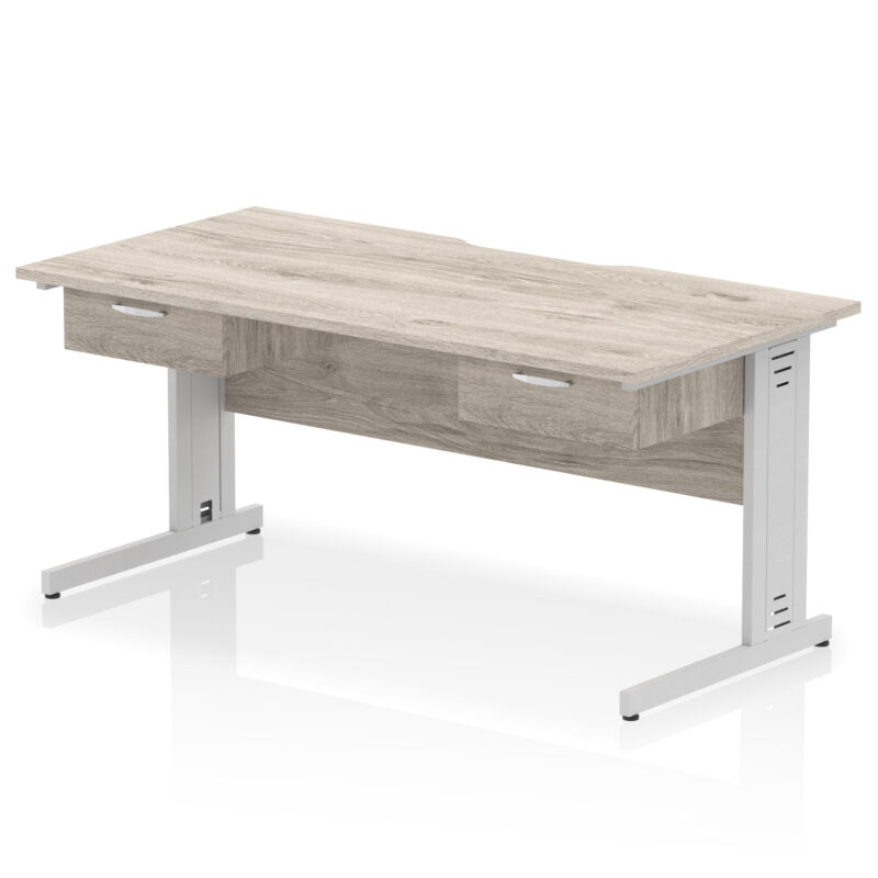 Pace Scalloped Edge Cable Managed Straight Desk With Two One Drawer Fixed Pedestals - Image 8