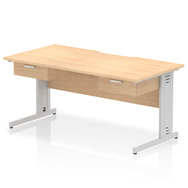 Pace Scalloped Edge Cable Managed Straight Desk With Two One Drawer Fixed Pedestals - Image 9