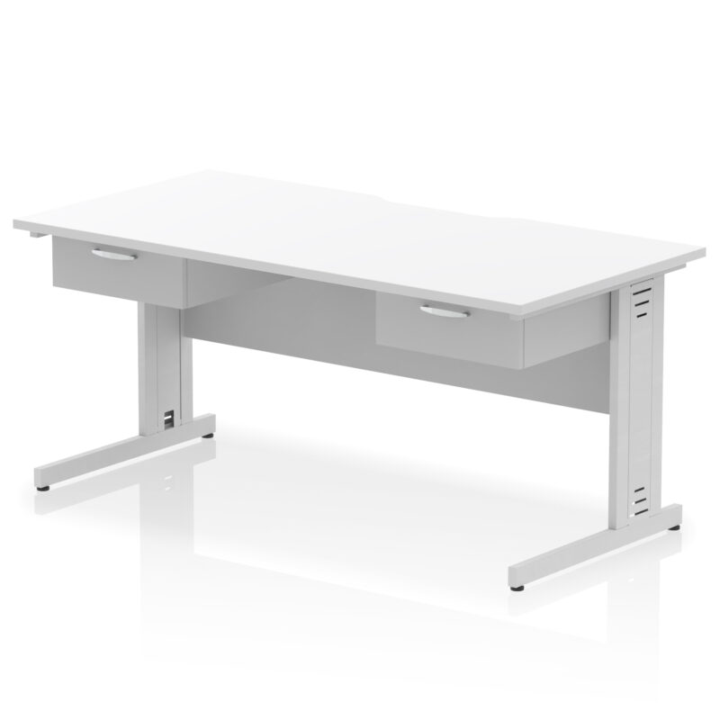 Pace Scalloped Edge Cable Managed Straight Desk With Two One Drawer Fixed Pedestals - Image 12