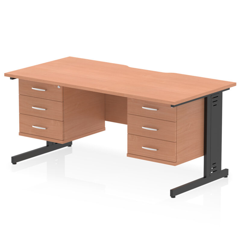 Pace Scalloped Edge 1600mm Cable Managed Straight Desk With Two Fixed Pedestal - Image 40