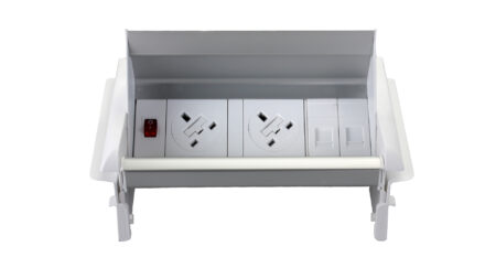 Pace Pop-Up Module 2 x UK Sockets, 1 x Neon Switch, 1 x 500mm Lead to 3 Pole Connector in White
