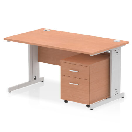 Pace 1400mm Cable Managed Straight Desk With Mobile Pedestal
