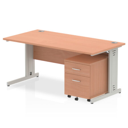 Pace 1600mm Cable Managed Straight Desk With Mobile Pedestal