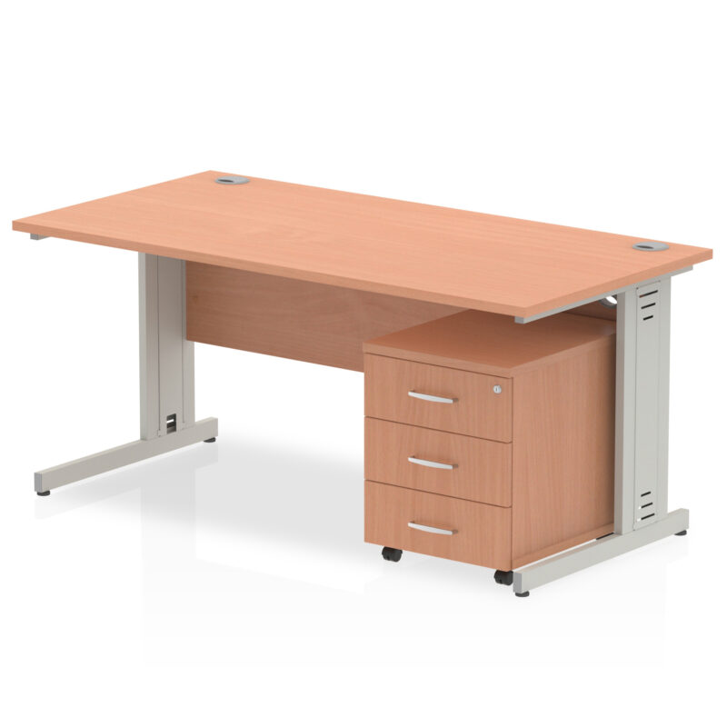 Pace 1600mm Cable Managed Straight Desk With Mobile Pedestal - Image 2