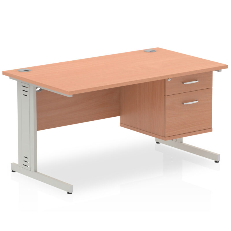 Pace 1400mm Cable Managed Straight Desk With Single Fixed Pedestal - Image 2