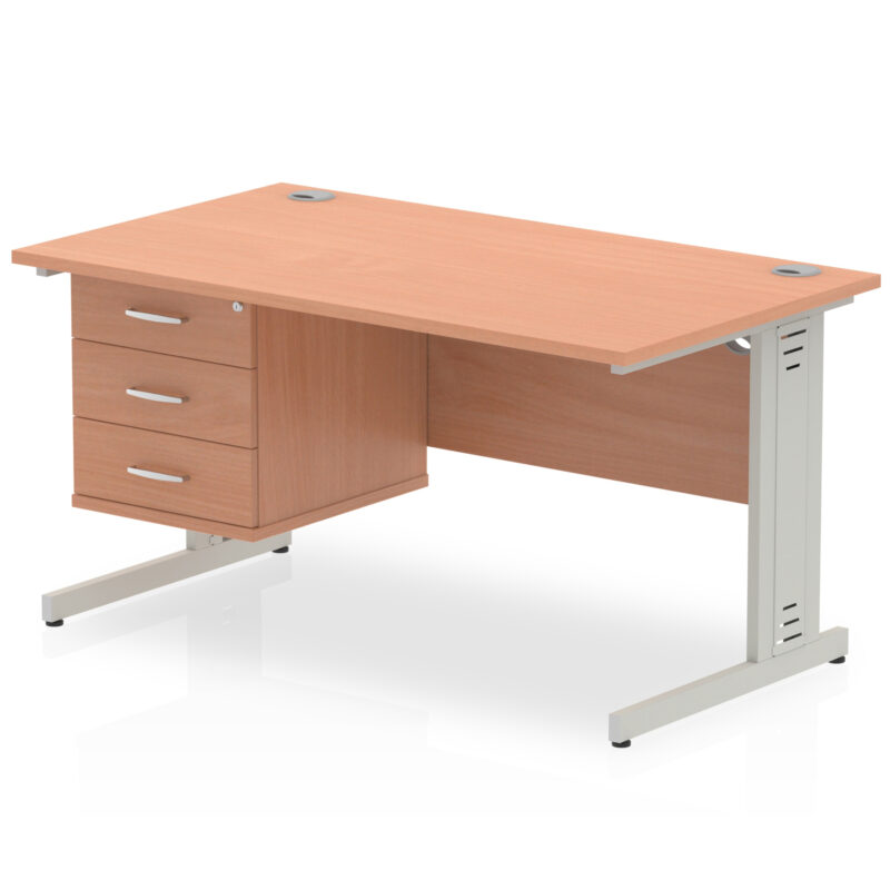 Pace 1400mm Cable Managed Straight Desk With Single Fixed Pedestal - Image 3