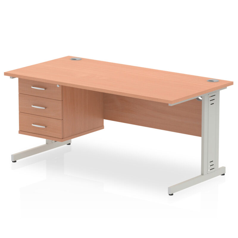 Pace 1600mm Cable Managed Straight Desk With Single Fixed Pedestal - Image 3