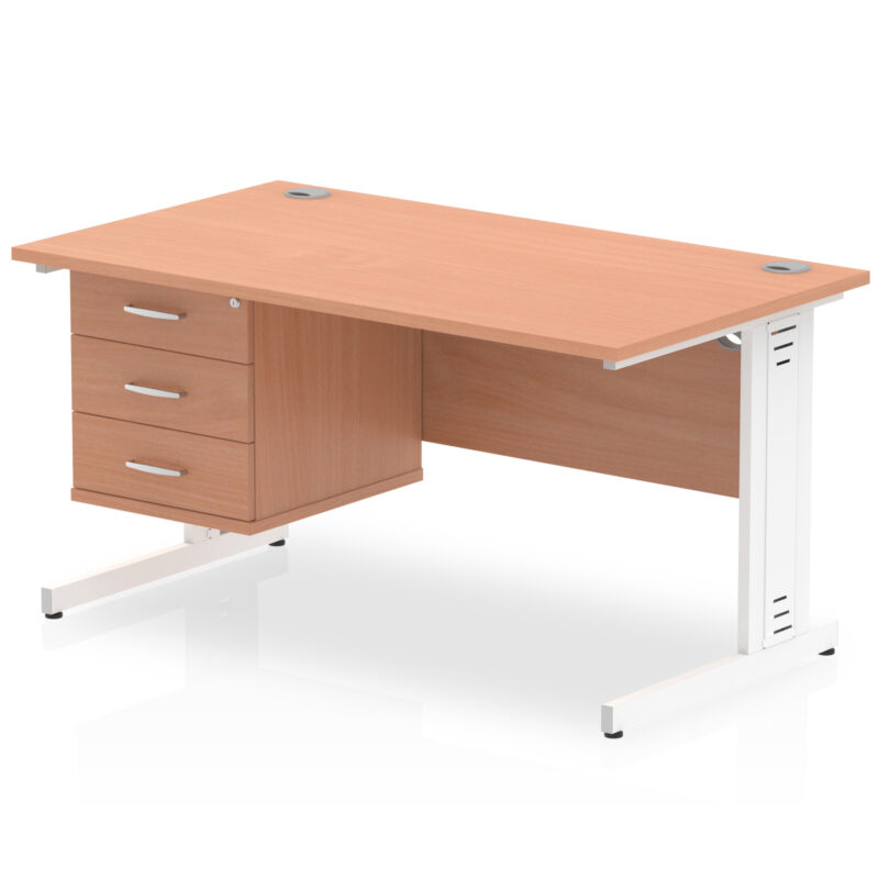 Pace 1400mm Cable Managed Straight Desk With Single Fixed Pedestal - Image 7
