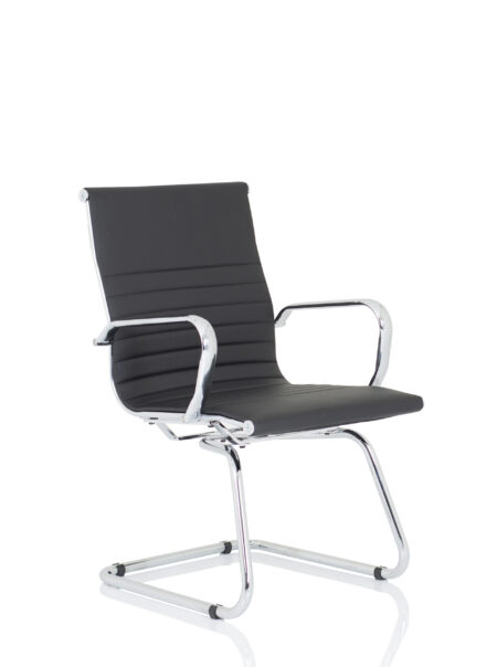 Batch Black Leather Cantilever Visitor Chair with Arms