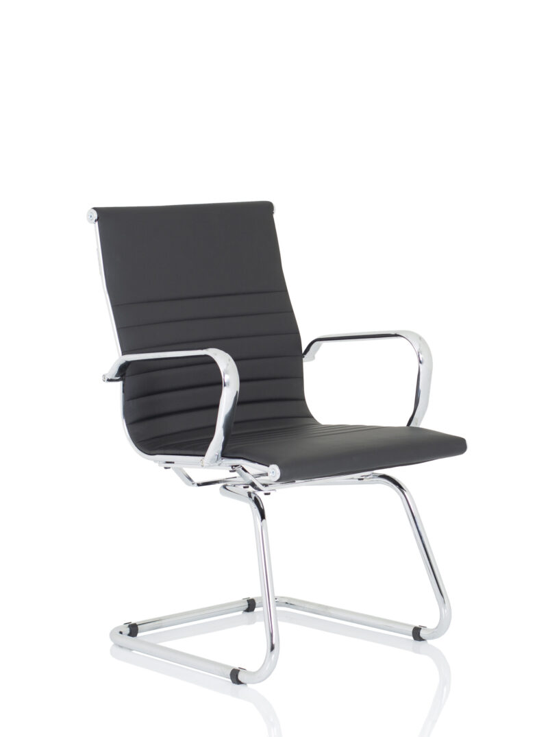 Batch Black Leather Cantilever Visitor Chair with Arms