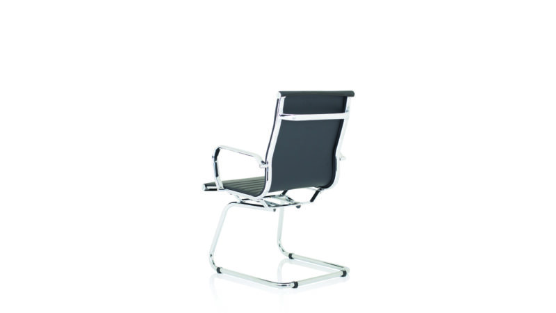 Batch Black Leather Cantilever Visitor Chair with Arms - Image 2