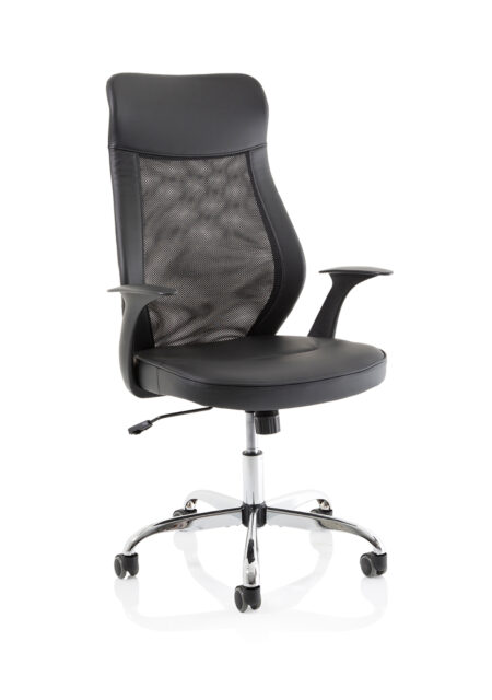 Glow High Mesh Back Task Operator Black Leather Office Chair with Arms