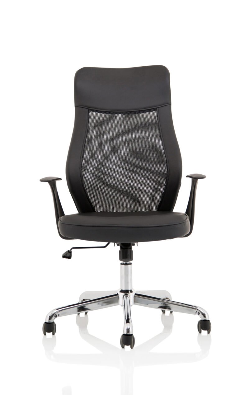 Glow High Mesh Back Task Operator Black Leather Office Chair with Arms - Image 2