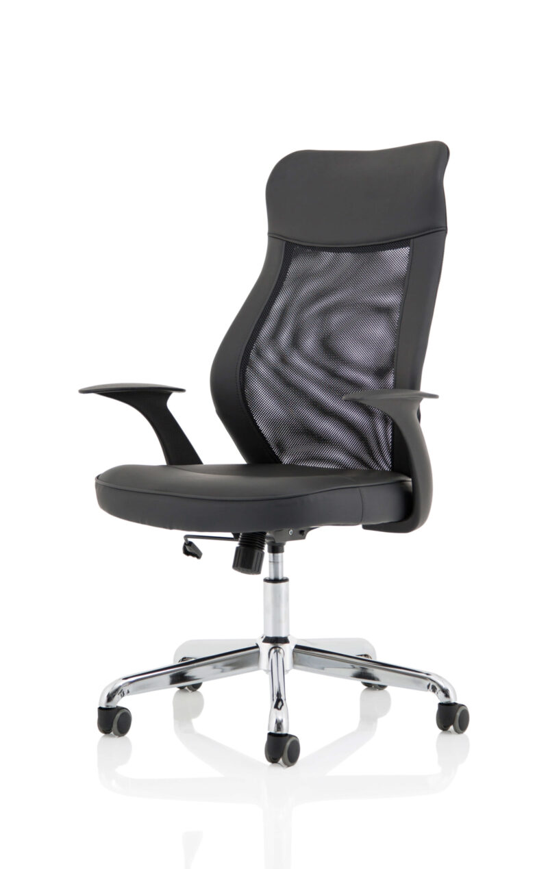 Glow High Mesh Back Task Operator Black Leather Office Chair with Arms - Image 3