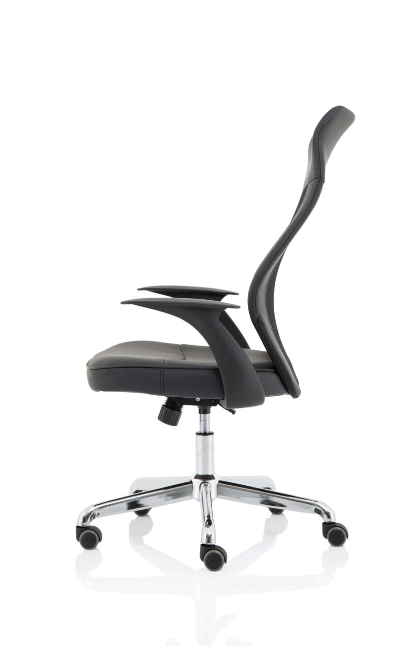 Glow High Mesh Back Task Operator Black Leather Office Chair with Arms - Image 4