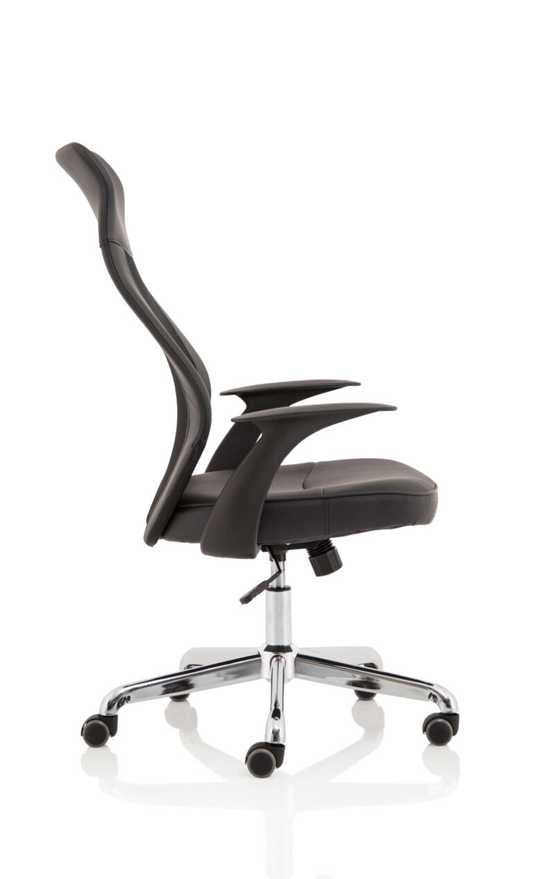 Glow High Mesh Back Task Operator Black Leather Office Chair with Arms - Image 8