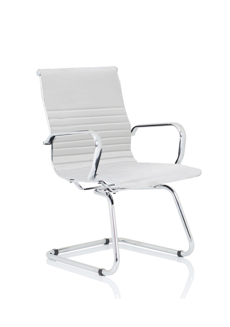 Batch Black Leather Cantilever Visitor Chair with Arms - Image 3