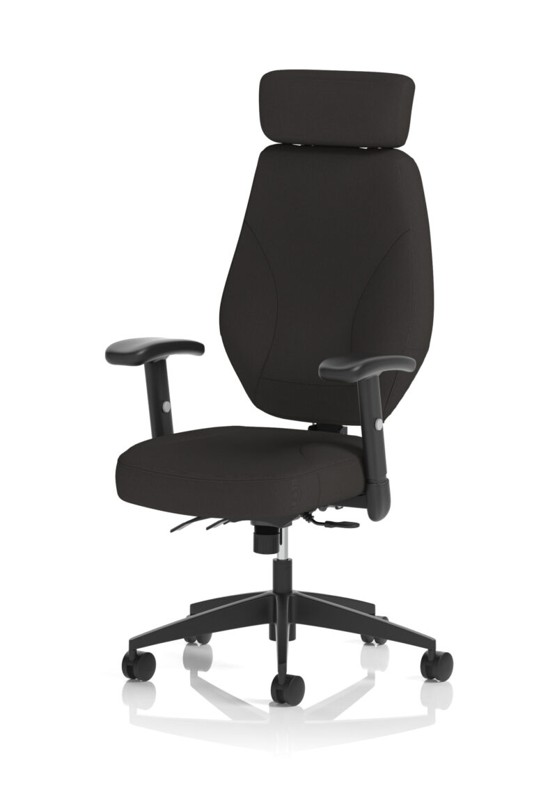Atlas High Back Black Fabric Ergonomic Task Operator Office Chair with Arms and Headrest - Image 3
