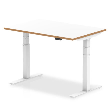 Patch Air Height Adjustable Desk White Top Natural Wood Edge White Frame