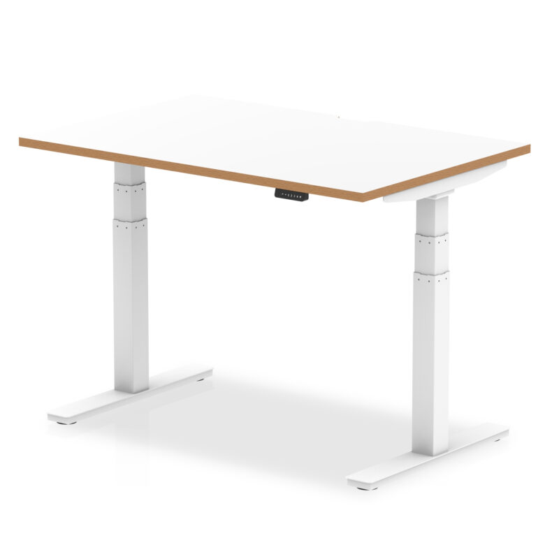 Patch Air Height Adjustable Desk White Top Natural Wood Edge White Frame