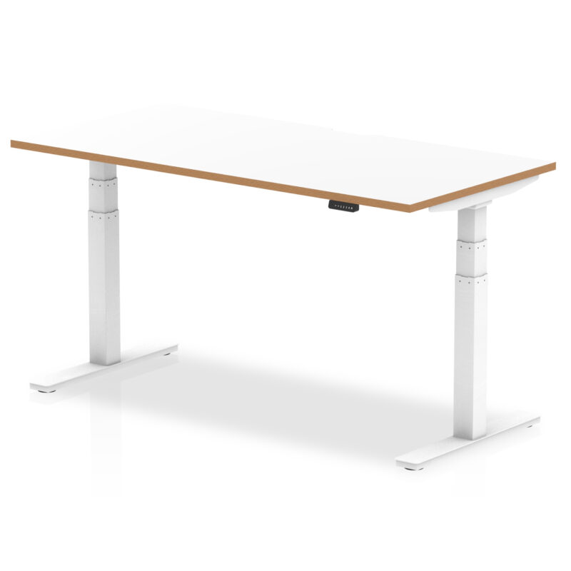 Patch Air Height Adjustable Desk White Top Natural Wood Edge White Frame - Image 3