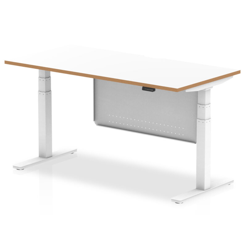Patch Air Height Adjustable Desk White Top Natural Wood Edge White Frame with White Steel Modesty Panel - Image 3