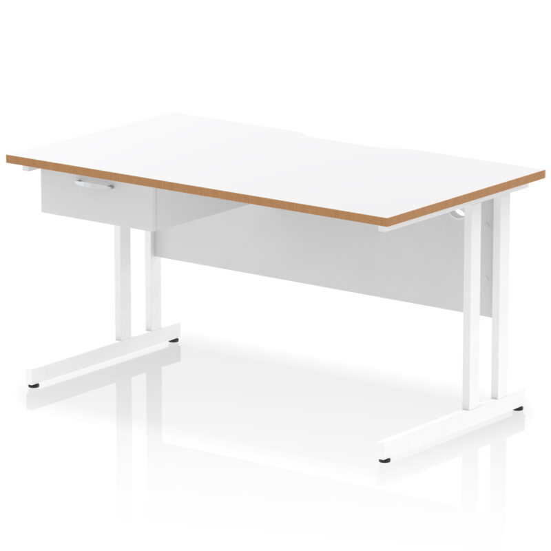 Pace Scalloped Edge Cantilever Straight Desk With Single One Drawer Fixed Pedestal - Image 38