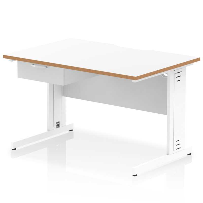 Pace Scalloped Edge Cable Managed Straight Desk With Single One Drawer Fixed Pedestal - Image 37