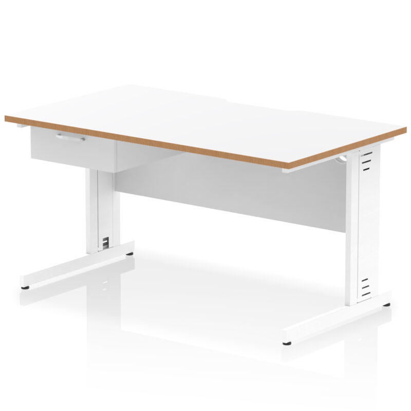 Pace Scalloped Edge Cable Managed Straight Desk With Single One Drawer Fixed Pedestal - Image 38