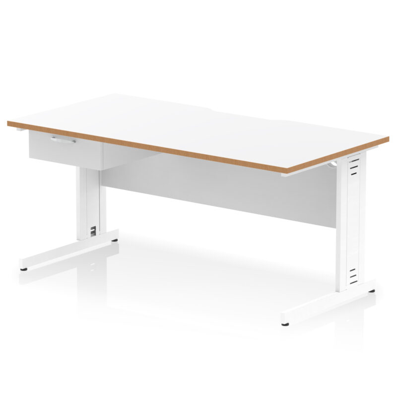 Pace Scalloped Edge Cable Managed Straight Desk With Single One Drawer Fixed Pedestal - Image 39