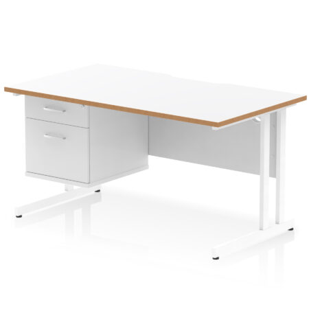Pace Scalloped Edge 1400mm Cantilever Straight Desk With Single Fixed Pedestal