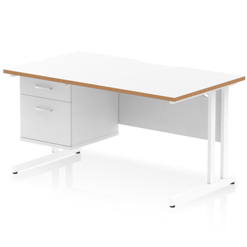 Pace Scalloped Edge 1400mm Cantilever Straight Desk With Single Fixed Pedestal