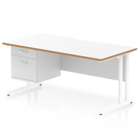Pace Scalloped Edge 1600mm Cantilever Straight Desk With Single Fixed Pedestal