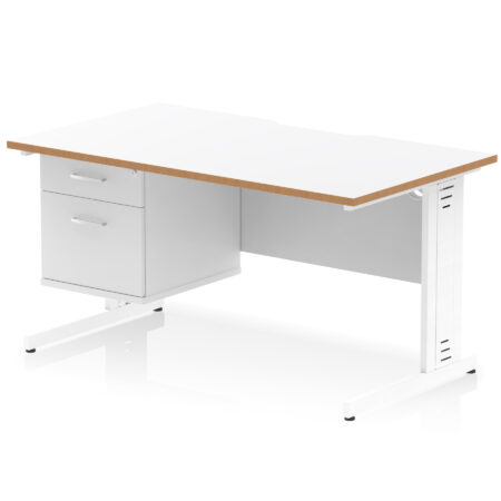 Pace Scalloped Edge 1400mm Cable Managed Straight Desk With Single Fixed Pedestal